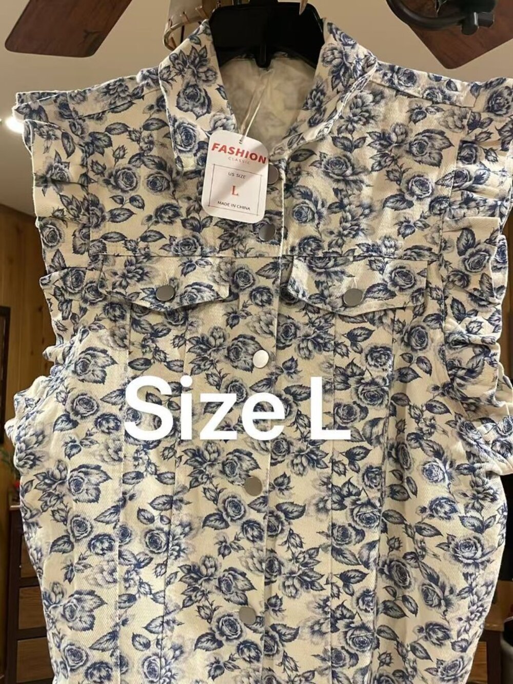 Women's Distressed Ruffled Sleeveless Denim Vest Button Down Frayed Hem Jean Jac